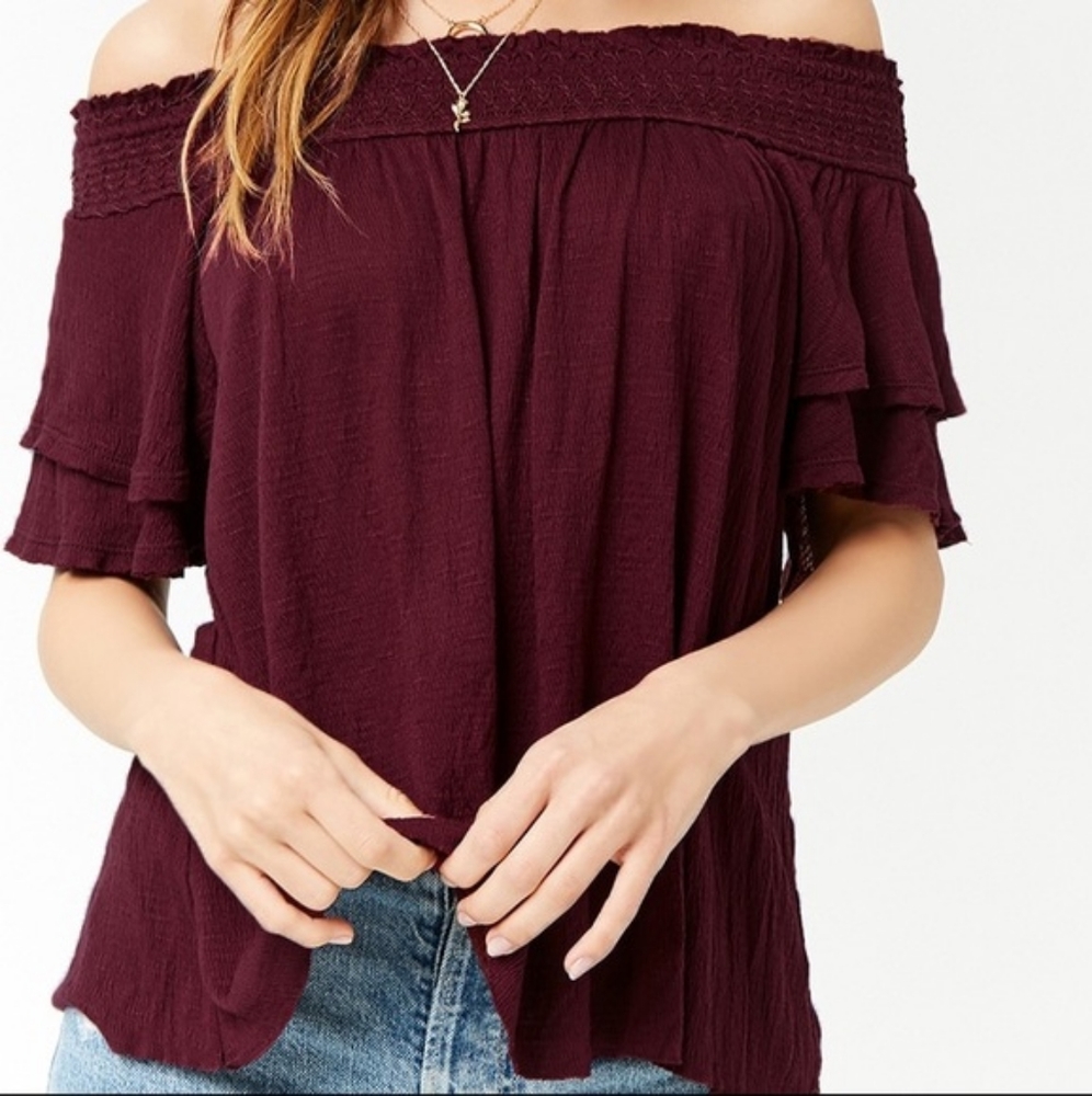 Level Eight Maroon Off The Shoulder Top